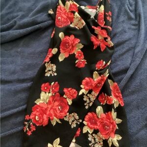 Floral Black and Red Dress